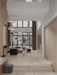 Warm Wood Tones and Double-Height Minimalist Luxury