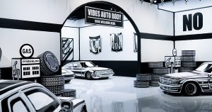5 hand-painted cars fill joshua vides’ monochromatic garage at the petersen